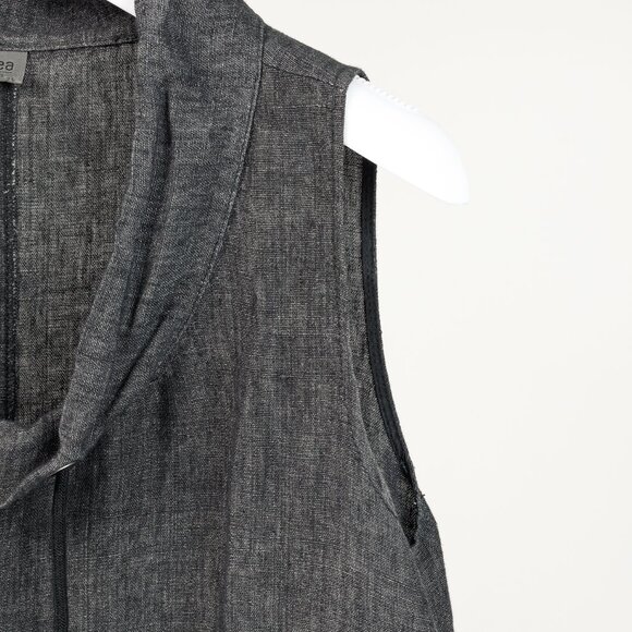 Crea Concept Drawstring Collar & Hem Linen Midi Sleeveless Black Dress - Picture 5 of 9